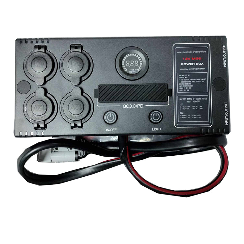 12v Mini Control Box | 4 x Cig Socket | 3 x USB / USB-C | 2 x 50a Connectors