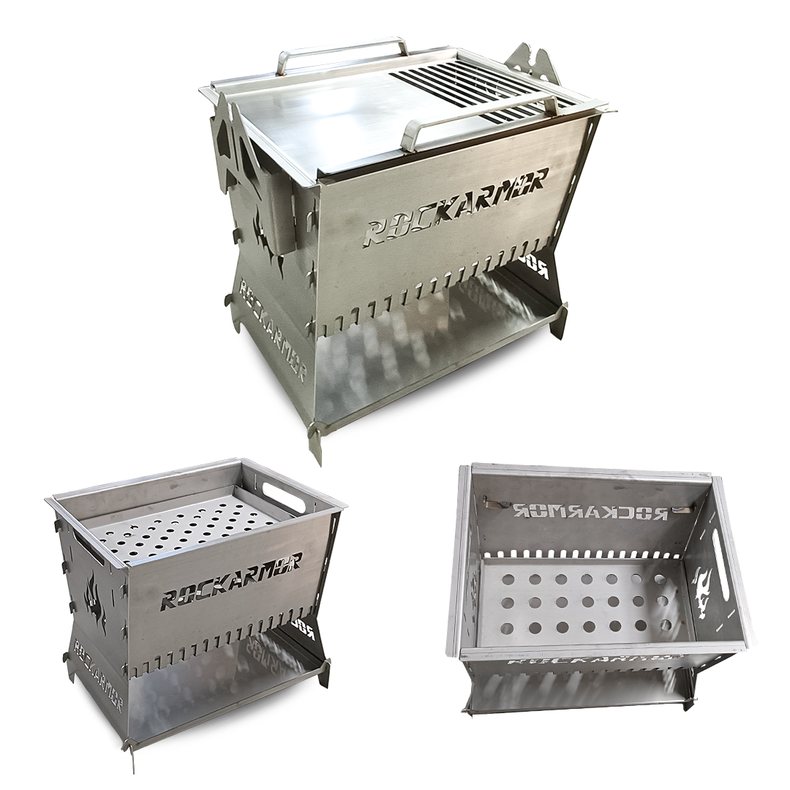 Rockarmor Camp Fire Pit & Grille Plate - 3mm Stainless Steel - (Silver)