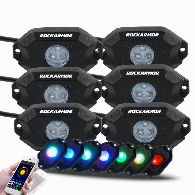 6 Pod RGB Rock Lights | Bluetooth App Controlled | Rockarmor 4x4
