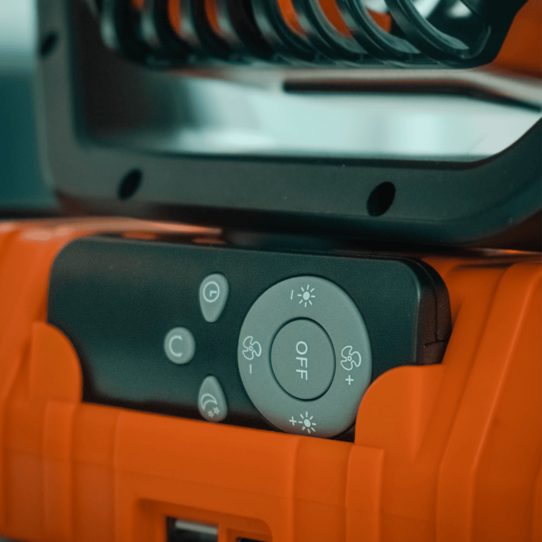 Camping Fan Portable with Remote & LED Light | 360 Rotating | Hanging