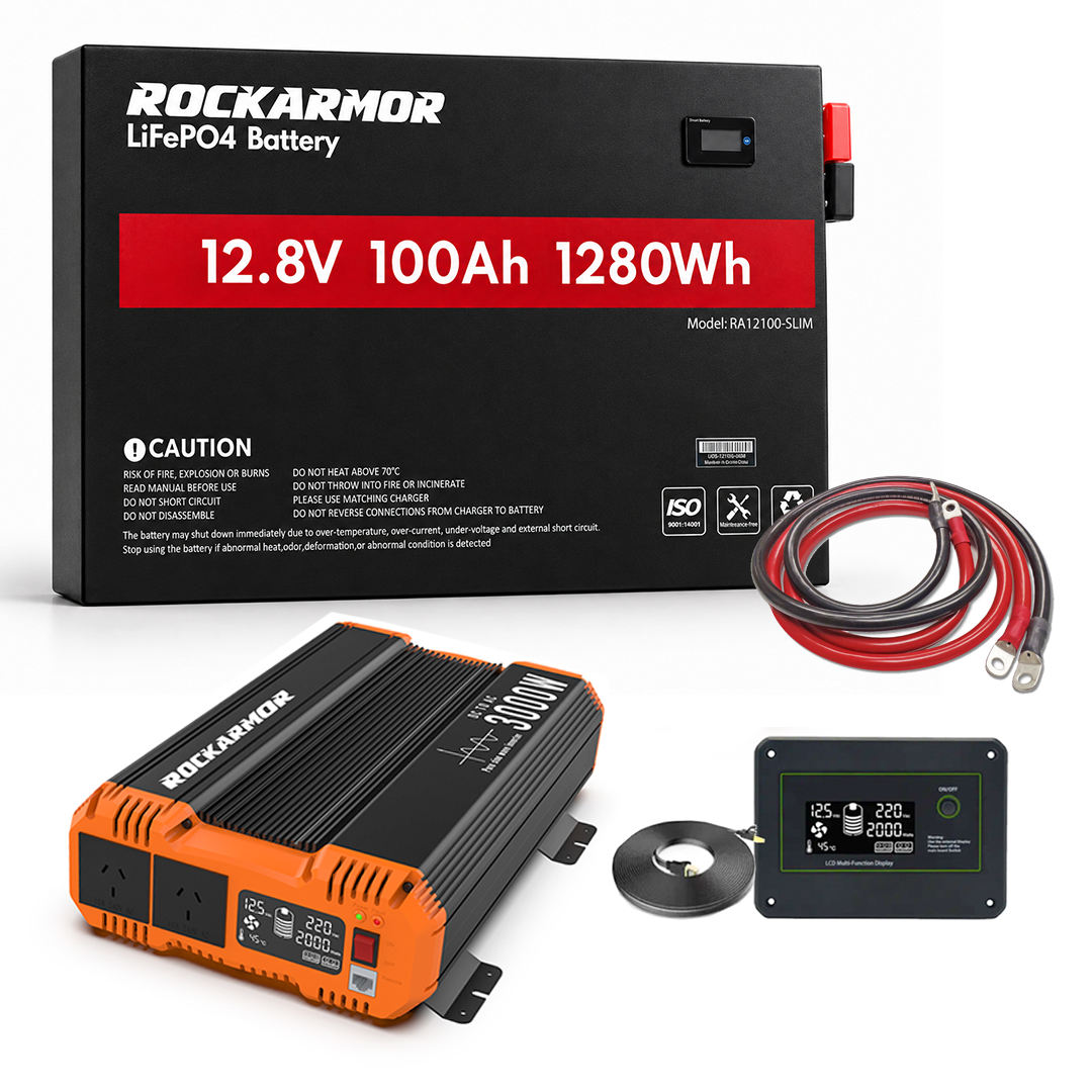 100AH Slimline Lithium Battery & 3000W Inverter + Heavy Duty Cable