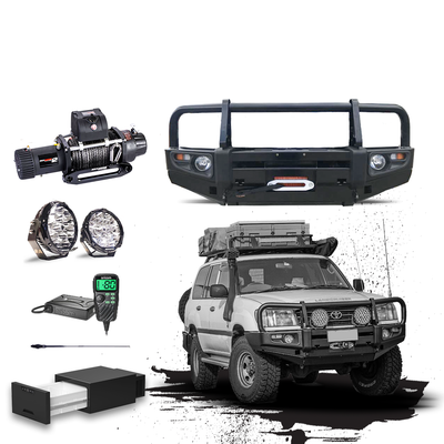 105 Series Touring Pack Suits: 105 Series Landcruiser (Solid Axel) - Prem Bullbar, Winch, Lights, uhf + Free Fridge