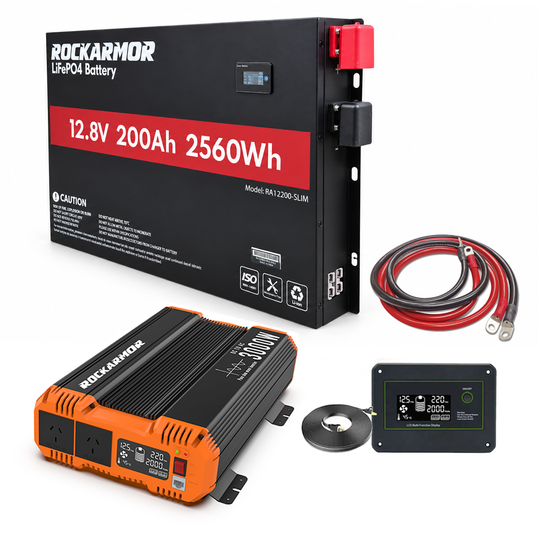 200AH Slimline Lithium Battery & 3000W Inverter + Heavy Duty Cable