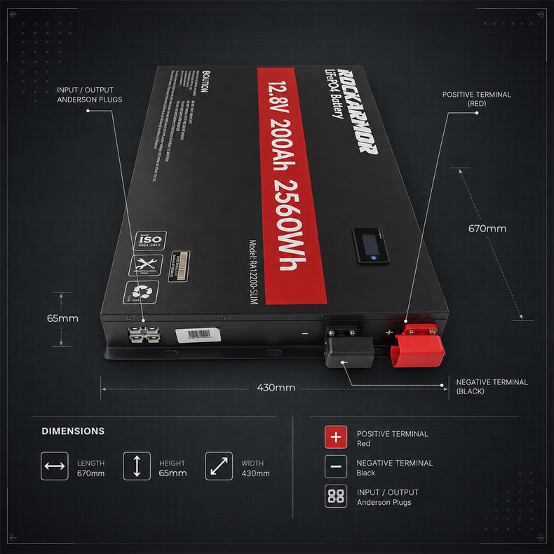 200ah slimline lithium battery dimensions specs size 