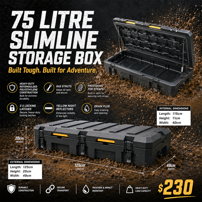 Camping Storage Box Slimline for 4wd 75 litre