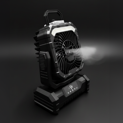 Camping Fan with Water Mist Spray - Remote Control | 20,000 mAh | 5 Speed Fan | 90° Rotating | Built-In LED Lantern