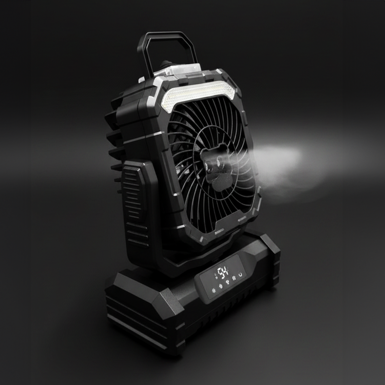 Camping Fan with Water Mist Spray - Remote Control | 20,000 mAh | 5 Speed Fan | 90° Rotating | Built-In LED Lantern
