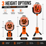 Rockarmor Portable Camping Fan with Height Adjustable Leg, water spray misting, remote control, night lantern led, rotating swivel and built in phone charger 20,000mAh battery 