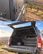 mv triton aluminium canopy - Rockarmor ute accessories - rear tail gate open
