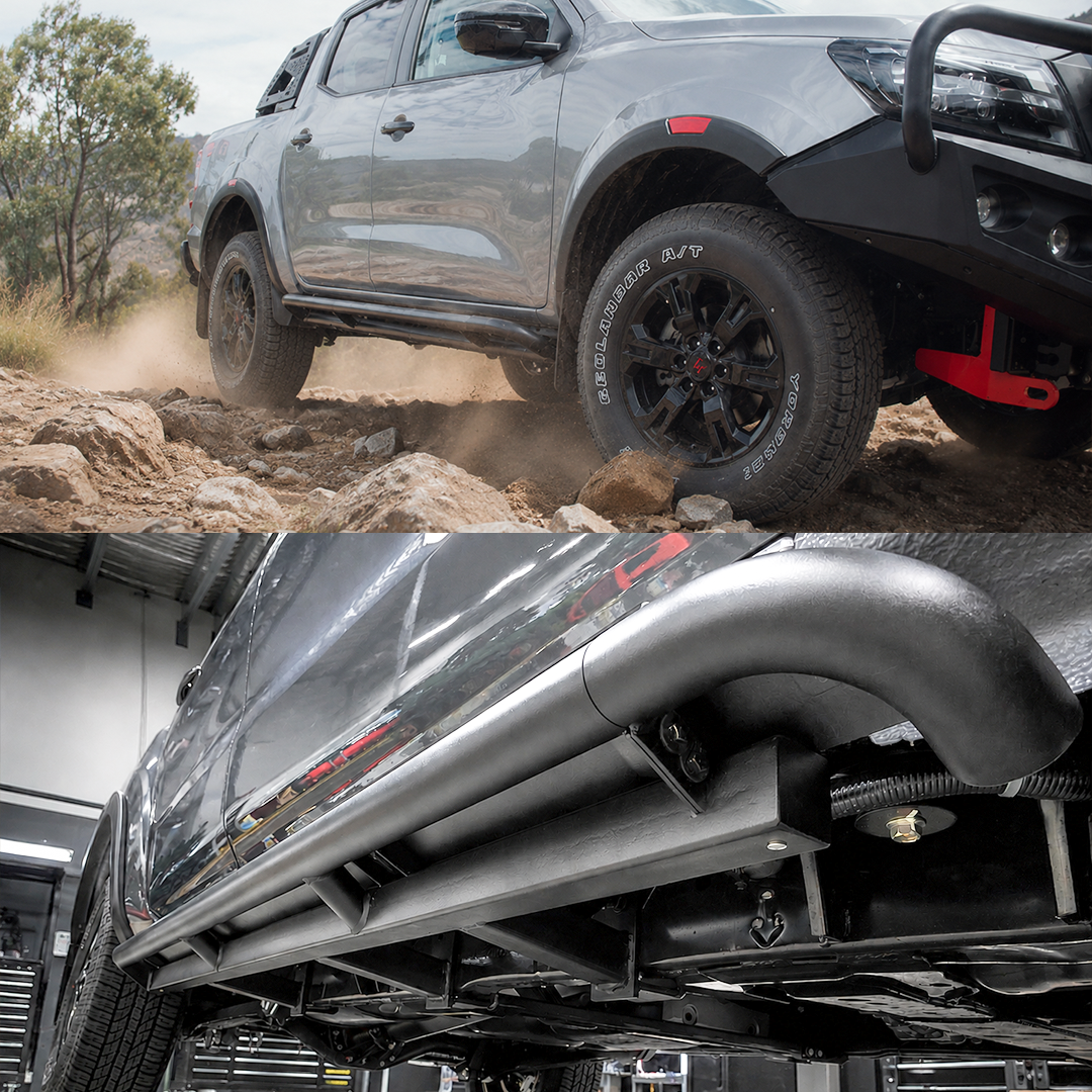 NP300 Rock Sliders Angle - Rockarmor - Chassis Wrap Mounts