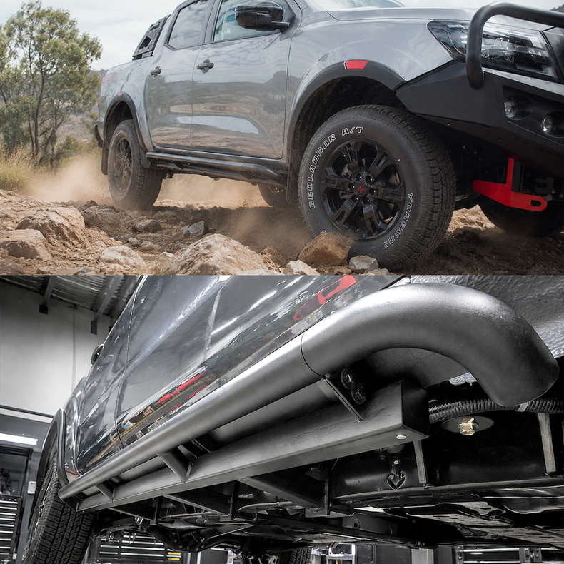 NP300 Rock Sliders Angle - Rockarmor - Chassis Wrap Mounts