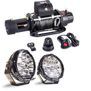 Rockarmor 12,000lbs Winch + R85 LED 8.5" Driving Lights Combo
