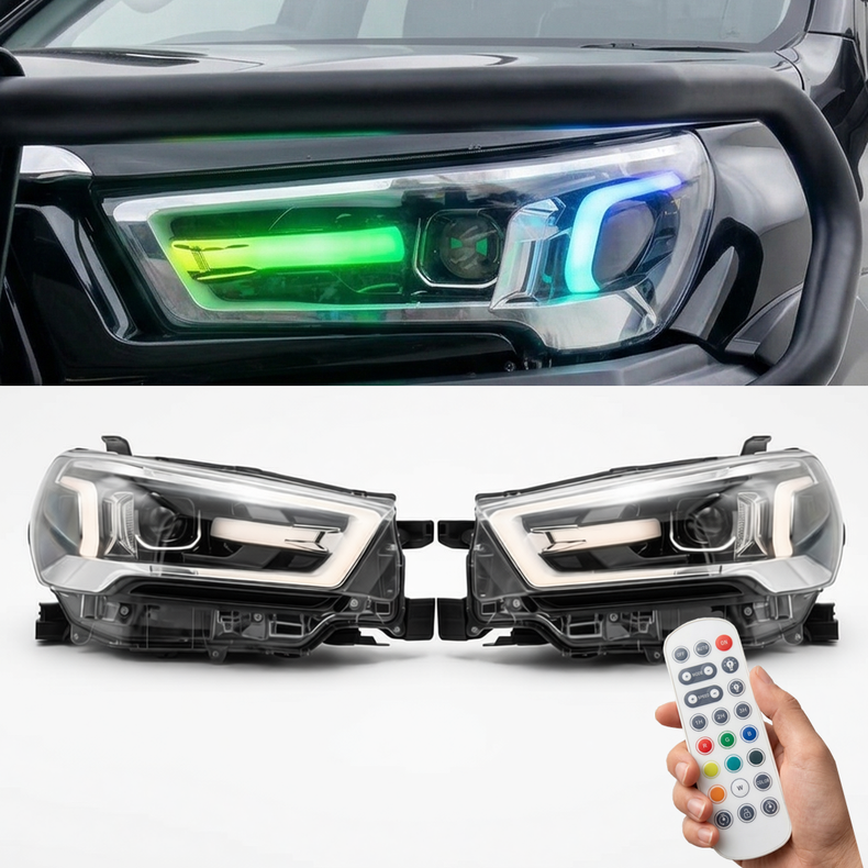 Pack component: RGBW HEADLIGHTS - Suits Hilux N80 08/2020 - 2025. Other accessories pictured are not included.