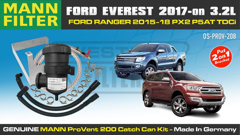 Ford Everest, Ranger PX2 (incl.bracket) (2015-18) 3.2L TDCi 5Cyl P5AT DI DOHC - ProVent Catch Can Dual Bracket Kit OS-PROV-20B