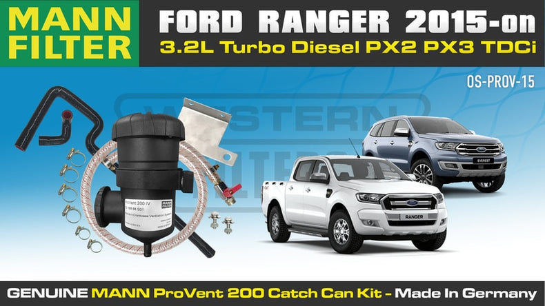 Ford Ranger PX2 PX3 3.2L 2015-on TDCi Turbo Diesel 5Cyl P5AT DI DOHC - ProVent Oil Catch Can Filter Kit OS-PROV-15