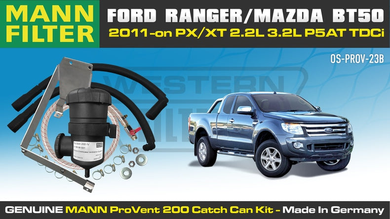 Ford Ranger PX 2.2L 3.2L Mazda BT50 (2011 on) 2.2L TDCi 4Cyl. P4AT DI DOHC 16V / 3.2L TDCi 5Cyl. P5AT DI DOHC 20V - ProVent Oil Catch Can Dual Bracket Kit OS-PROV-23B