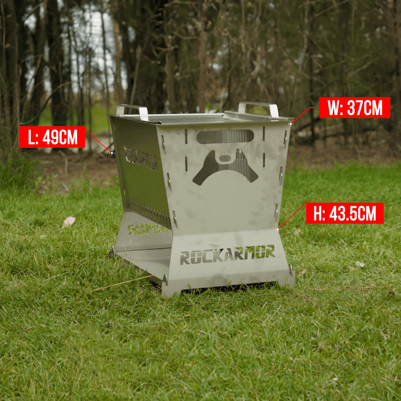 Rockarmor Camp Fire Pit & Grille Plate - 3mm Stainless Steel - (Black)