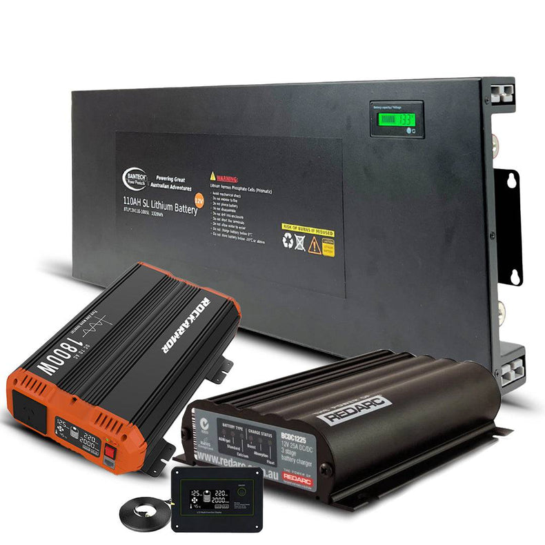 Baintech 100AH Slimline Lithium + Redarc BCDC + 1800W Inverter Combo