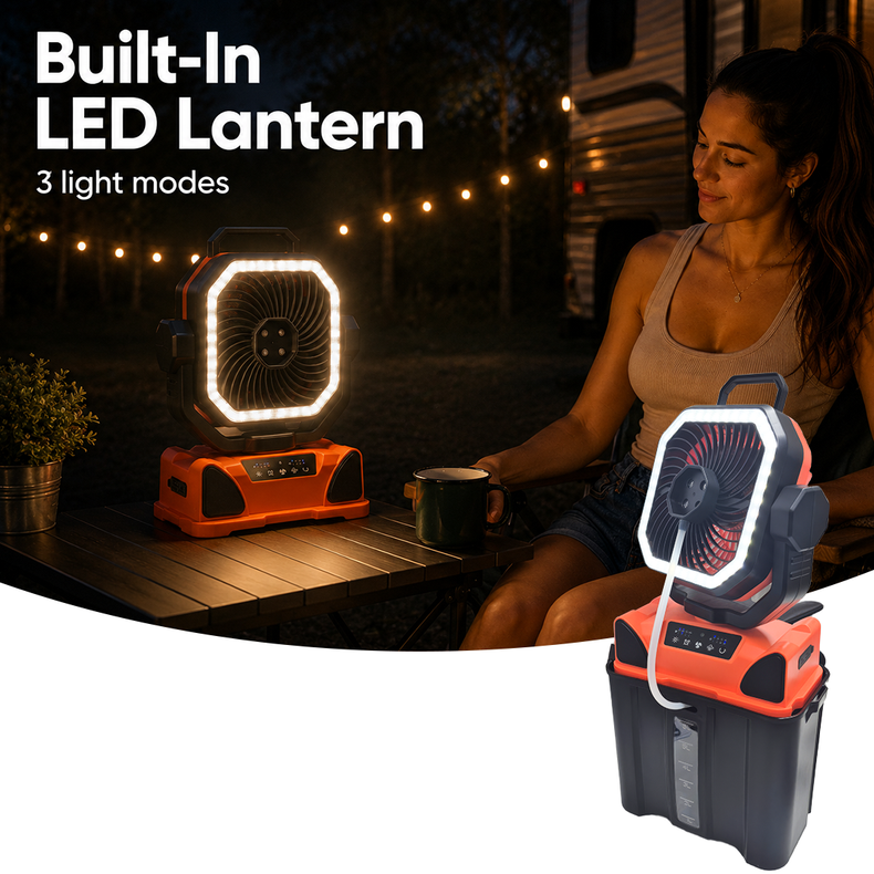 portable camping fan with water mister spray and lantern 