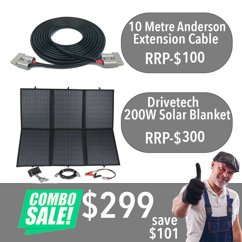 10M Anderson to Anderson Extension Cable + Drive Tech 200W Solar Blanket