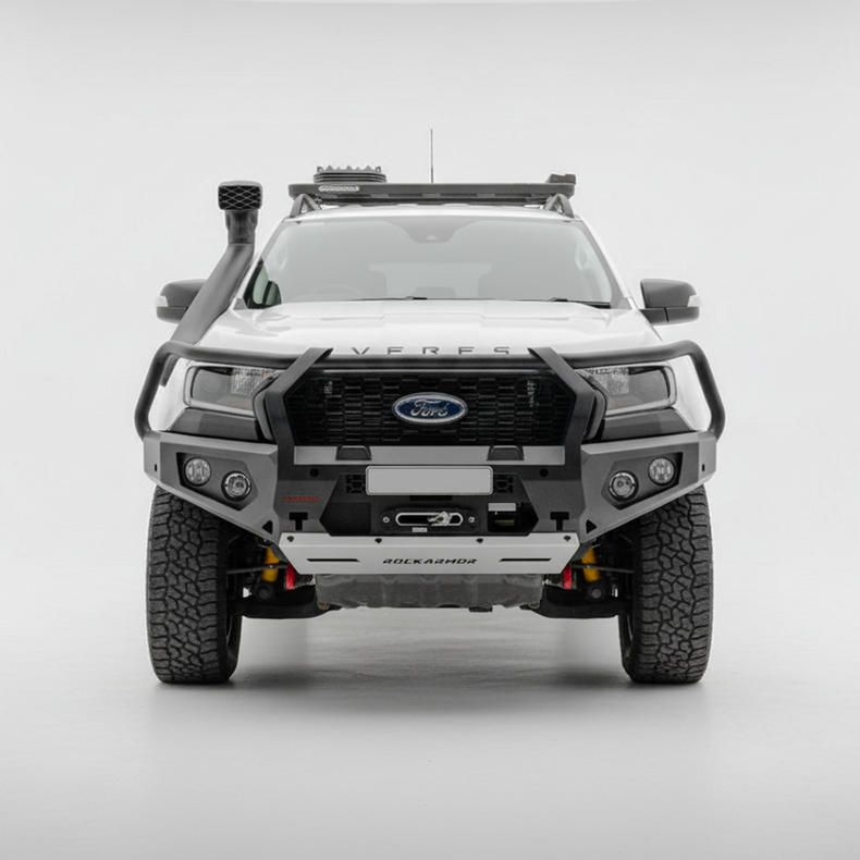 Rockarmor Ford Everest Bullbar - Rockarmor GT Suits UA1 & UA2 Models - Winch Compatible- Built in Rated Recovery Points, High Approach Angles - Full Bumper Replacement 