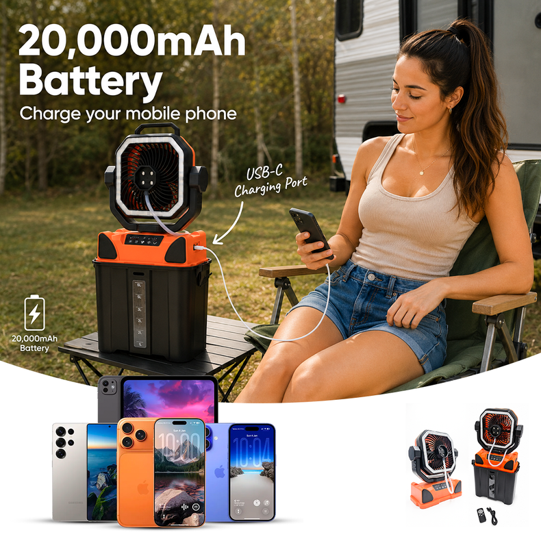 portable Camping Fan battery charge your phone or tablet