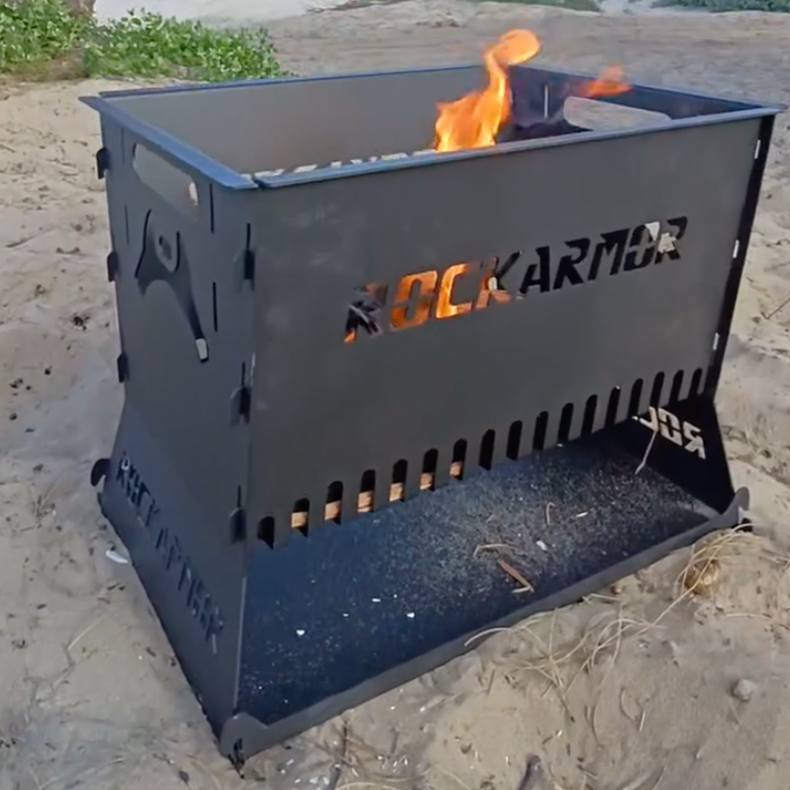 Rockarmor Camp Fire Pit & Grille Plate - 3mm Stainless Steel - (Black)