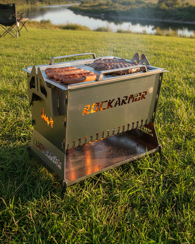 Rockarmor Camp Fire Pit & Grille Plate - 3mm Stainless Steel - (Silver)