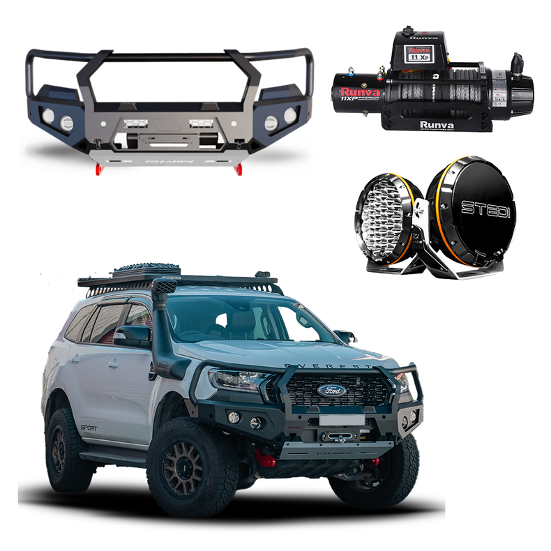 Ford Everest Bullbar Protek Package | GT Bar | Runva Winch | Stedi Lights