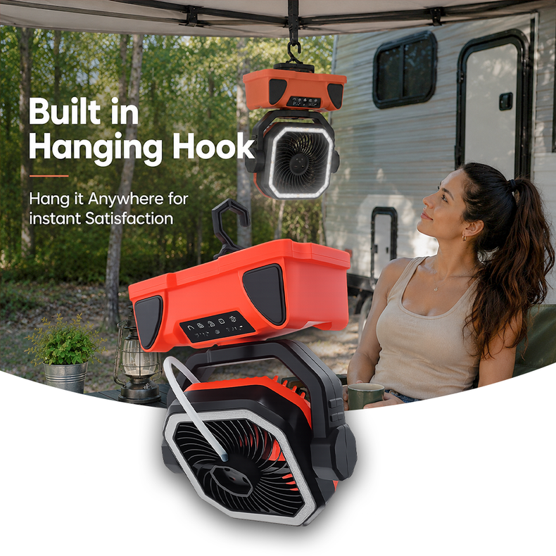 Portable Camping Fan with water spray mister hanging Hook 