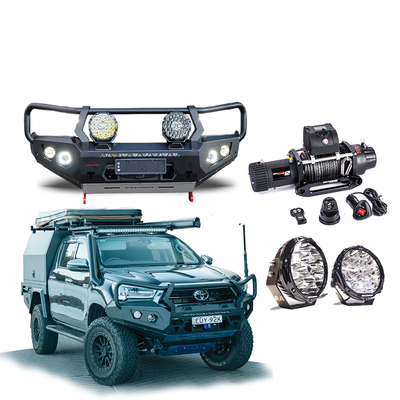 Frontal GT Bull Bar Pack Suits - Hilux 08/2020 - Current 12,000LBS Winch / R85 LED Spotties | Rockamor
