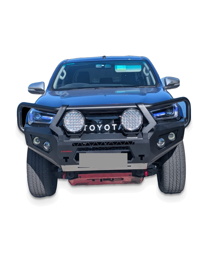 Example upgraded 2016 Hilux on a white studio background - additional accessories shown; refer to pack inclusions