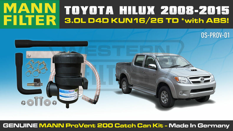 Vehicle Specific Mann ProVent Oil Catch Can Kit Suits Toyota Hilux N70 2008-15 3.0L D4D KUN16 KUN26 with ABS