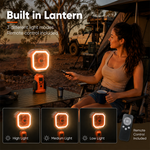 Rockarmor Portable Camping Fan with Height Adjustable Leg, water spray misting, remote control, night lantern led, rotating swivel and built in phone charger 20,000mAh battery 