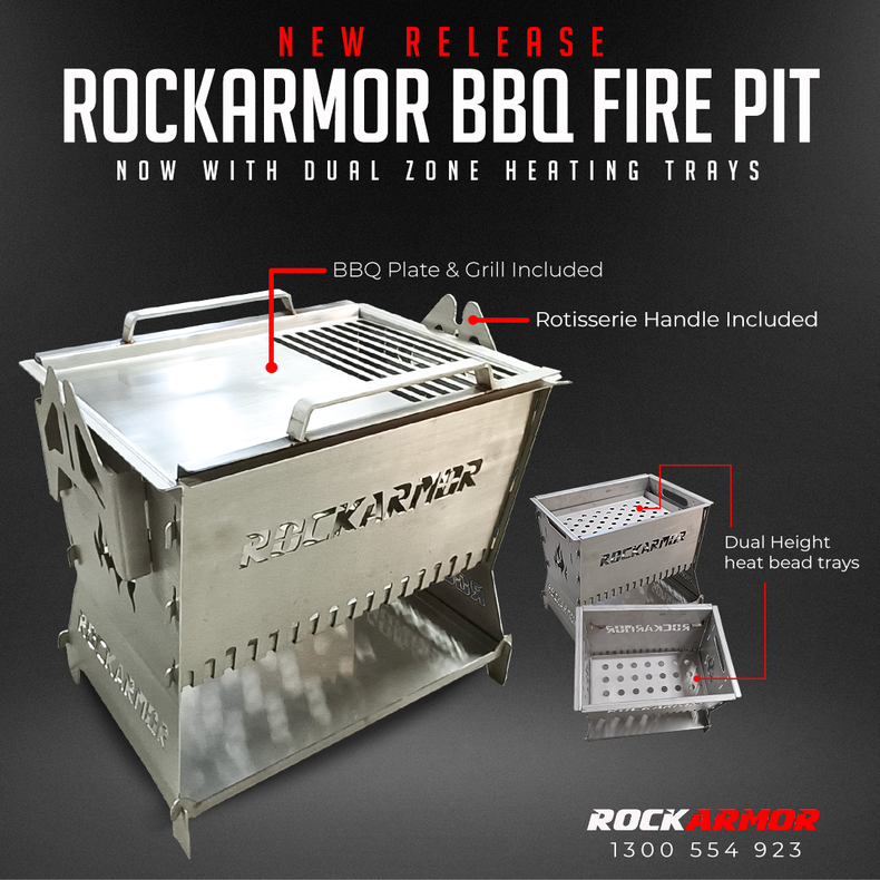 Rockarmor Camp Fire Pit & Grille Plate - 3mm Stainless Steel - (Silver)