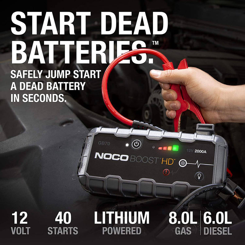 NOCO Boost HD GB70 2000 Amp 12-Volt UltraSafe Portable Lithium Car Battery Booster Jump Starter Power Pack for Up to 8-Liter Petrol and 6-Liter Diesel Engines