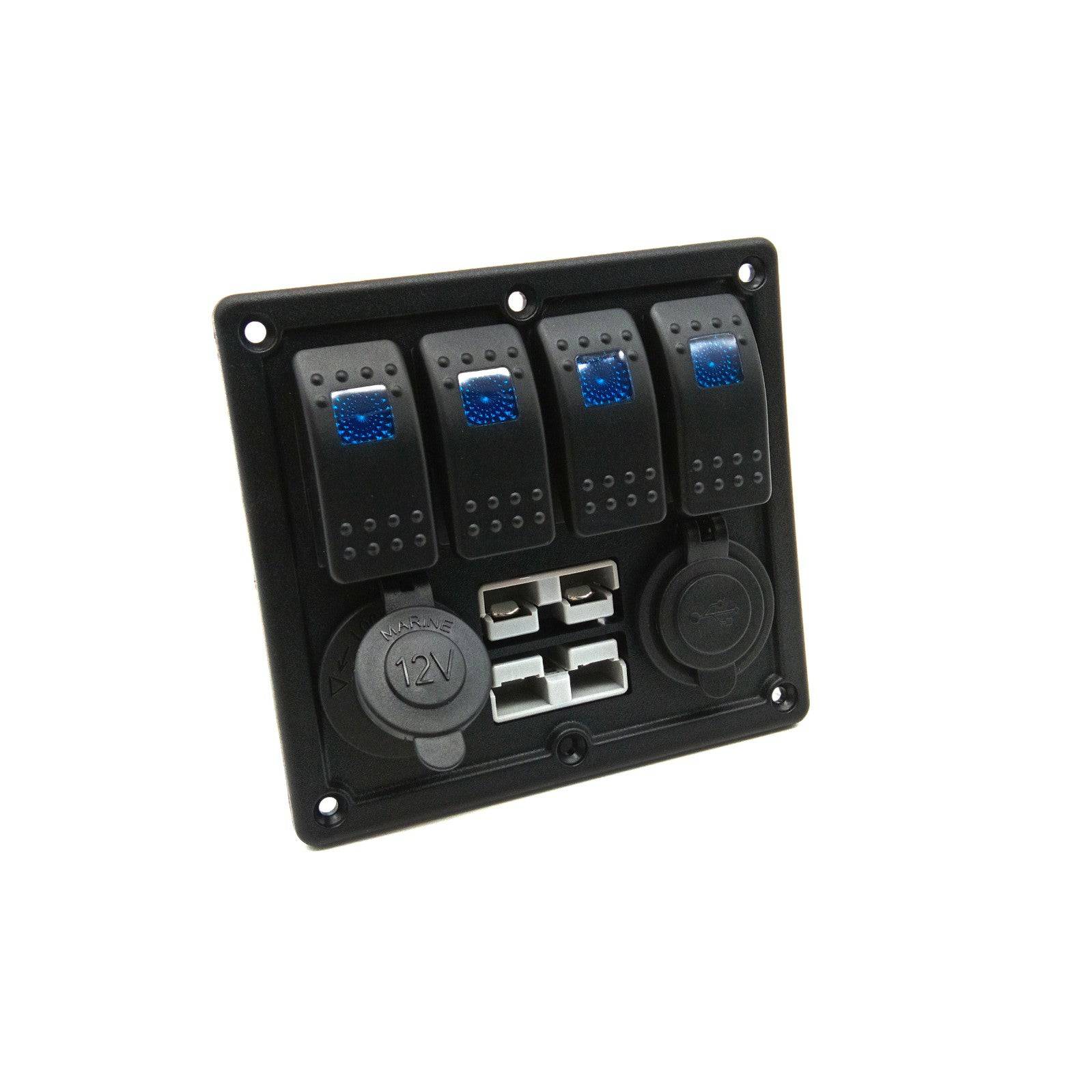 12V Switch Panel - 4way Rocker Switch Panel | 50amp Dual Anderson | US
