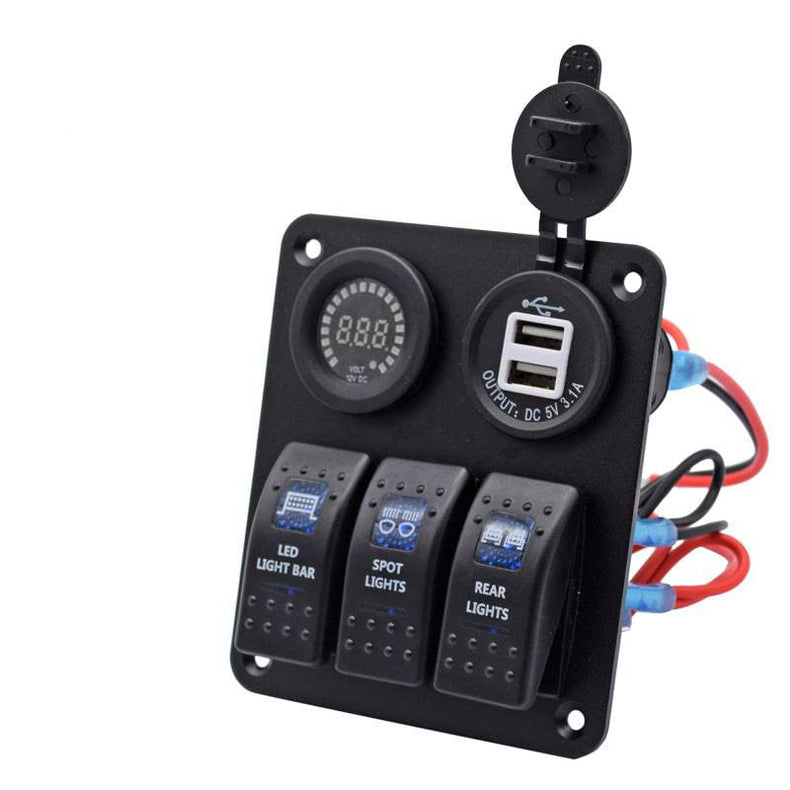 3 Gang Rocker 12v Switch Panel with LED Backlit