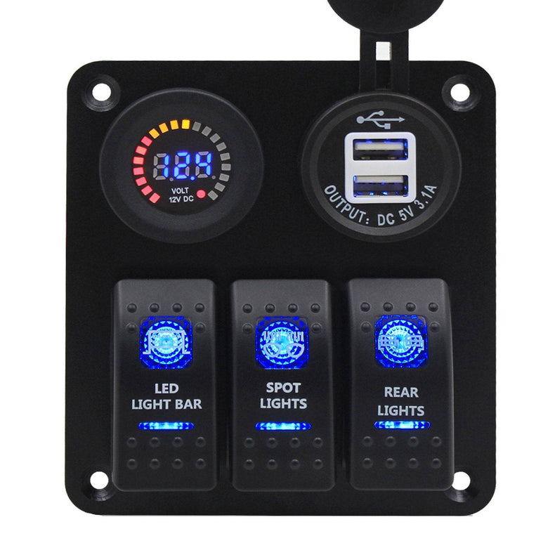 3 Gang Rocker 12v Switch Panel with LED Backlit