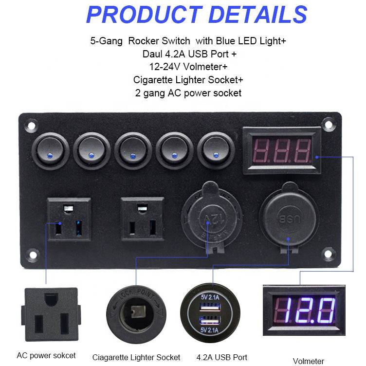 5 Gang Switch Panel | with AC / Usb Outlets