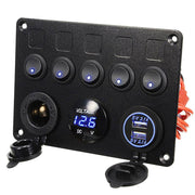 12v Switch Panel - 5 Rocker Switch | USB | Voltmeter | Power Socket Panel