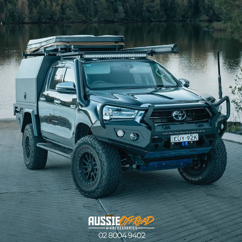 Frontal GT Bull Bar Pack Suits - Hilux 08/2020 - Current 12,000LBS Winch / R85 LED Spotties | Rockamor