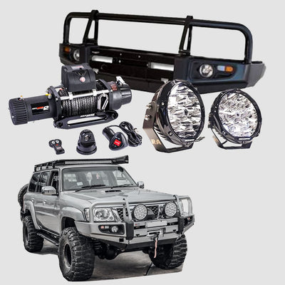 GU PATROL SERIES 1 - 3 Offroad Frontal Pack BULL BAR / WINCH / LIGHTS
