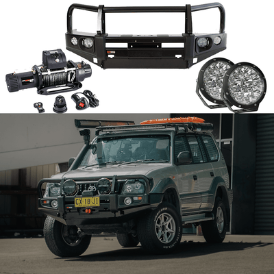 90 Series Prado Frontal Pack - Bull Bar, Winch, LED Spotties