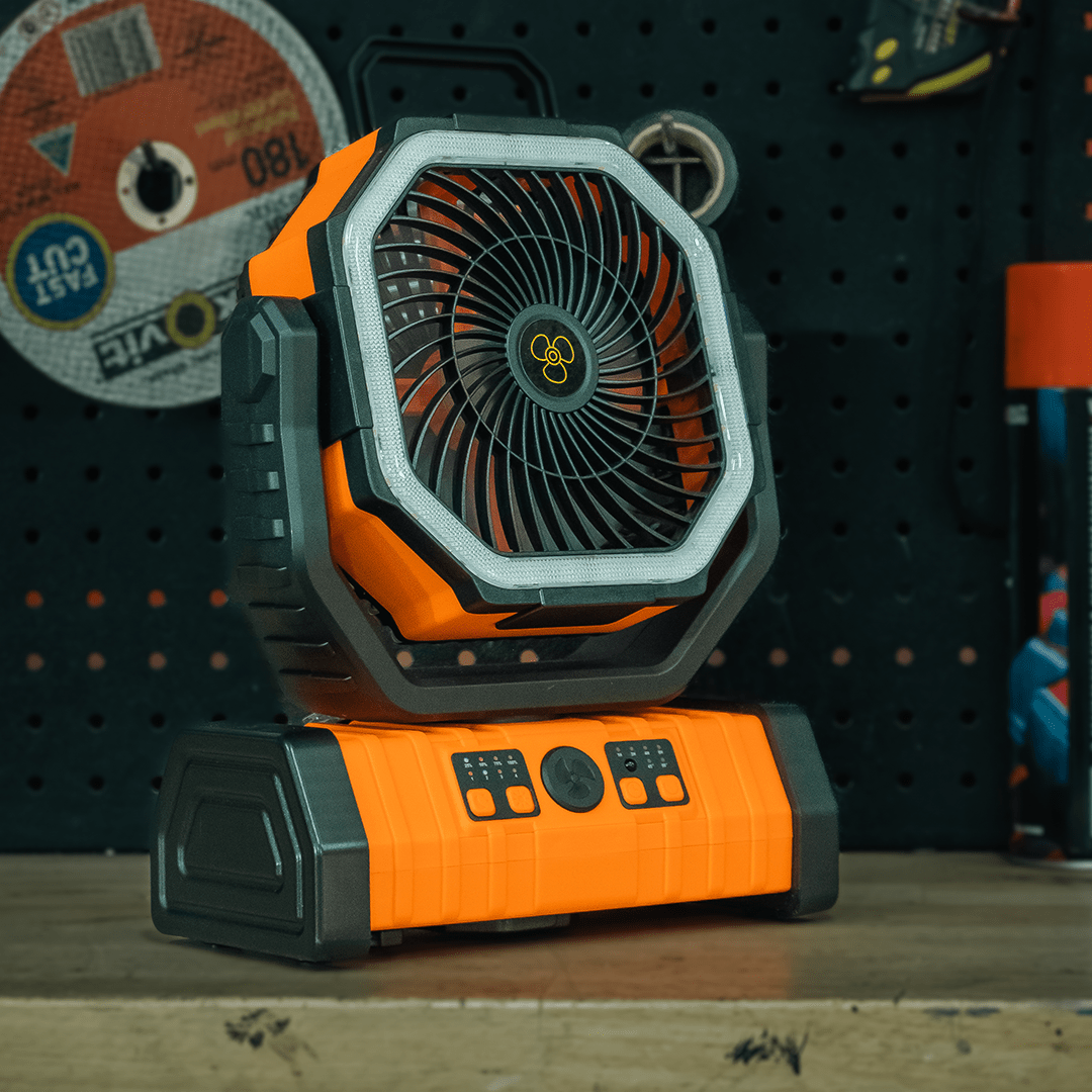 Camping Fan Portable with Remote & LED Light | 360 Rotating | Hanging