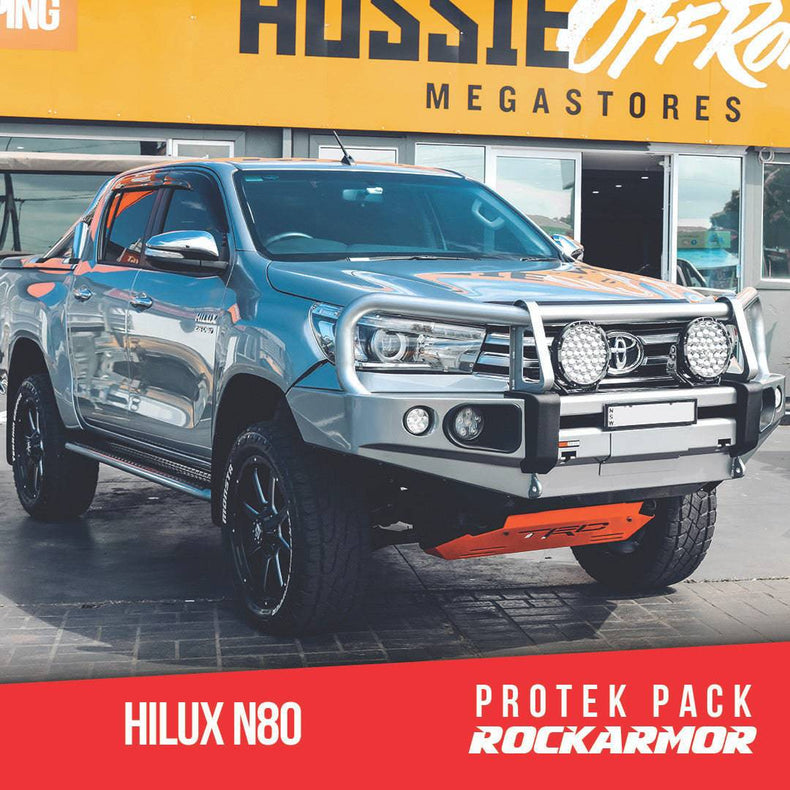 Protek Pack Rockarmor Bull Bar Runva Winch Stedi Spotties Suits Toyota Hilux | 09/2015 -07/2020 | Rockarmor