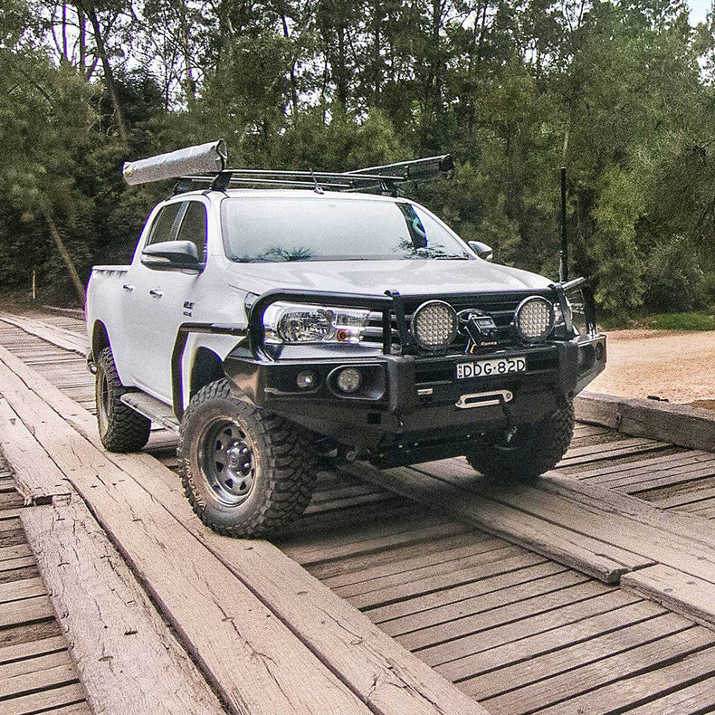Protek Pack Rockarmor Bull Bar Runva Winch Stedi Spotties Suits Toyota Hilux | 09/2015 -07/2020 | Rockarmor