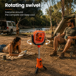 Rockarmor Portable Camping Fan with Height Adjustable Leg, water spray misting, remote control, night lantern led, rotating swivel and built in phone charger 20,000mAh battery 