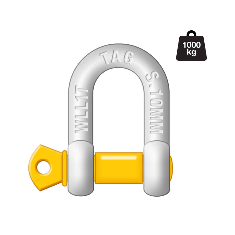 D-SHACKLE - 10MM THICK 1000KG, Carbon Steel, Galvanised  BULK PACKED